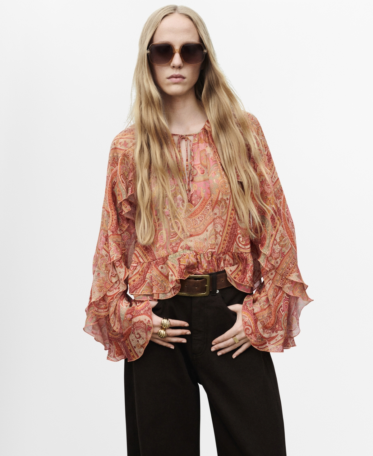 Mango Women's Ruffles Printed Blouse