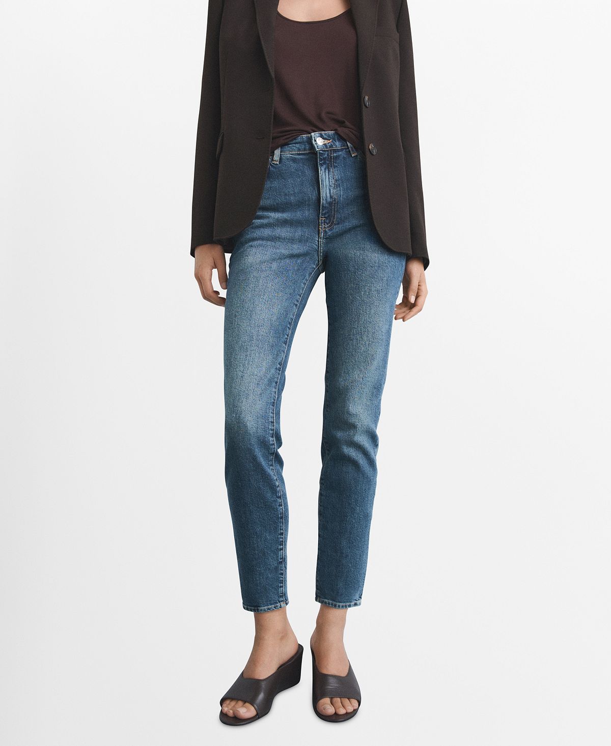 Mango Women's Claudia Slim-Fit Cropped Jeans view 1 — MAYCSS fashion products