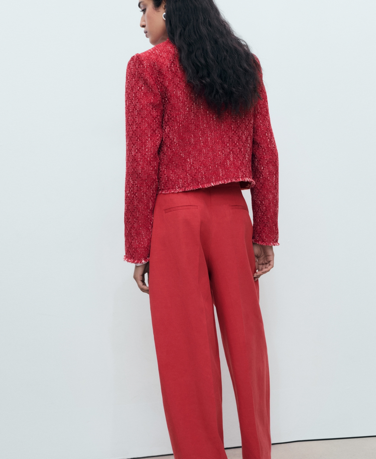 Mango Women's Frayed Ends Tweed Jacket