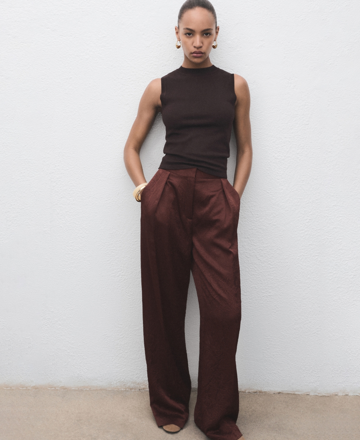Mango Women's Straight-Leg Crinkled-Effect Pants