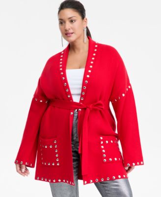 I.N.C. International Concepts - Plus Size Studded Tie-Waist Cardigan