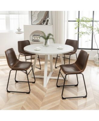 3-Pc Wood Varna Round Trestle Dining Table with 2 Chairs Dining Set