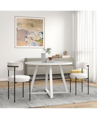 Durban 3-Pc Round Dining Set, Trestle Dining Table with 2 Boucle Chairs