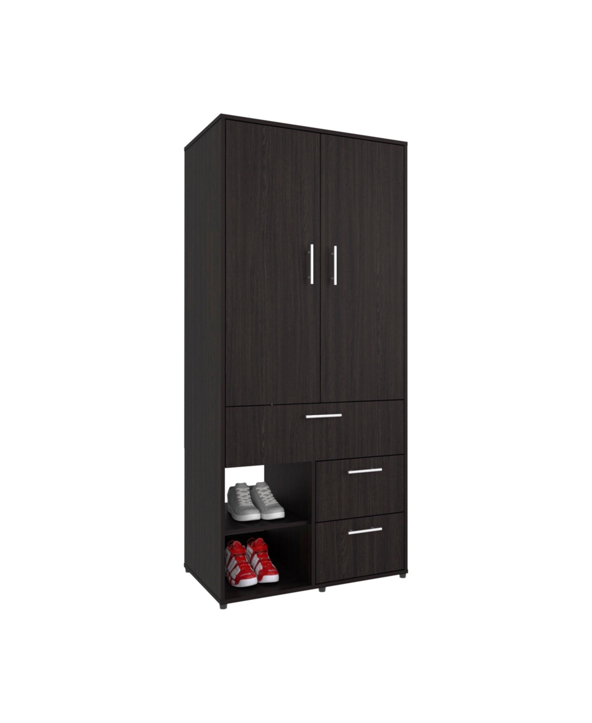Riverdale Armoire, 2 Doors, 3 Drawers, Shelves, 6 Legs, Black Wengue