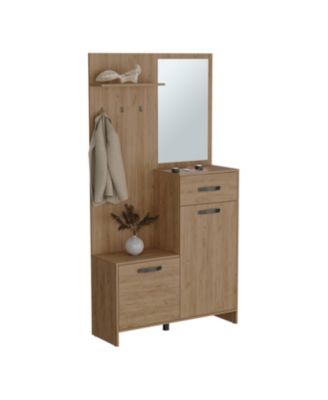 Olpe Hall Tree, 2 Doors, 1 Drawer, 1 Shelf, 1 Mirror, Natural Oak