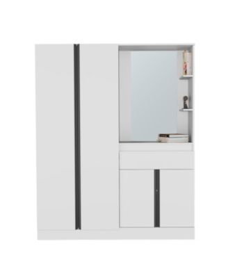 Everson Armoire, 4 Doors, 1 Drawer, 3 Shelves, 1 Mirror, White