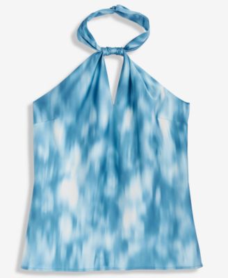 Women's Printed Satin Knotted Halter Top, Macy's Exclusive