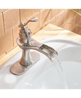 Waterfall Single Hole Single-Handle Low-Arc Bathroom Faucet With Pop-up Drain Assembly