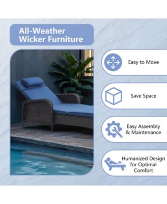 ArcLine PE Wicker Outdoor Chaise Lounge Recliner with Olefin Cushions