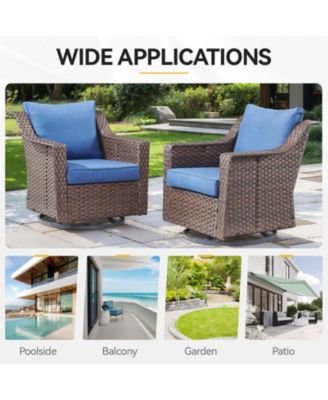 Slimline Brown Wicker Patio 2-Piece Swivel Chairs Outdoor Rocking Chair with Thick Deep CushionGuard Olefin Cushion