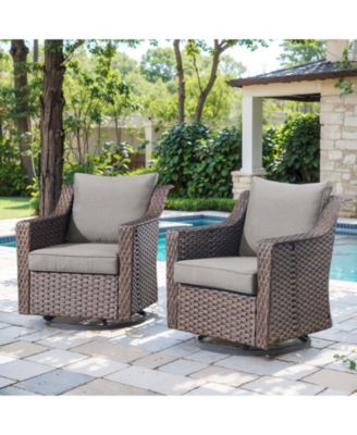 Slimline Brown Wicker Patio 2-Piece Swivel Chairs Outdoor Rocking Chair with Thick Deep CushionGuard Olefin Cushion