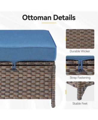 Slimline Brown Wicker 2-Piece Outdoor Ottoman Steel Frame Patio Footstools with Olefin Cushion