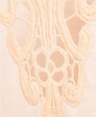 Plus Size Elbow Sleeve Slub Lace Trim T-Shirt