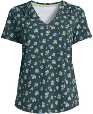 Women's Petite Short Sleeve Lightweight Jersey Gathered Shoulder T-Shirt