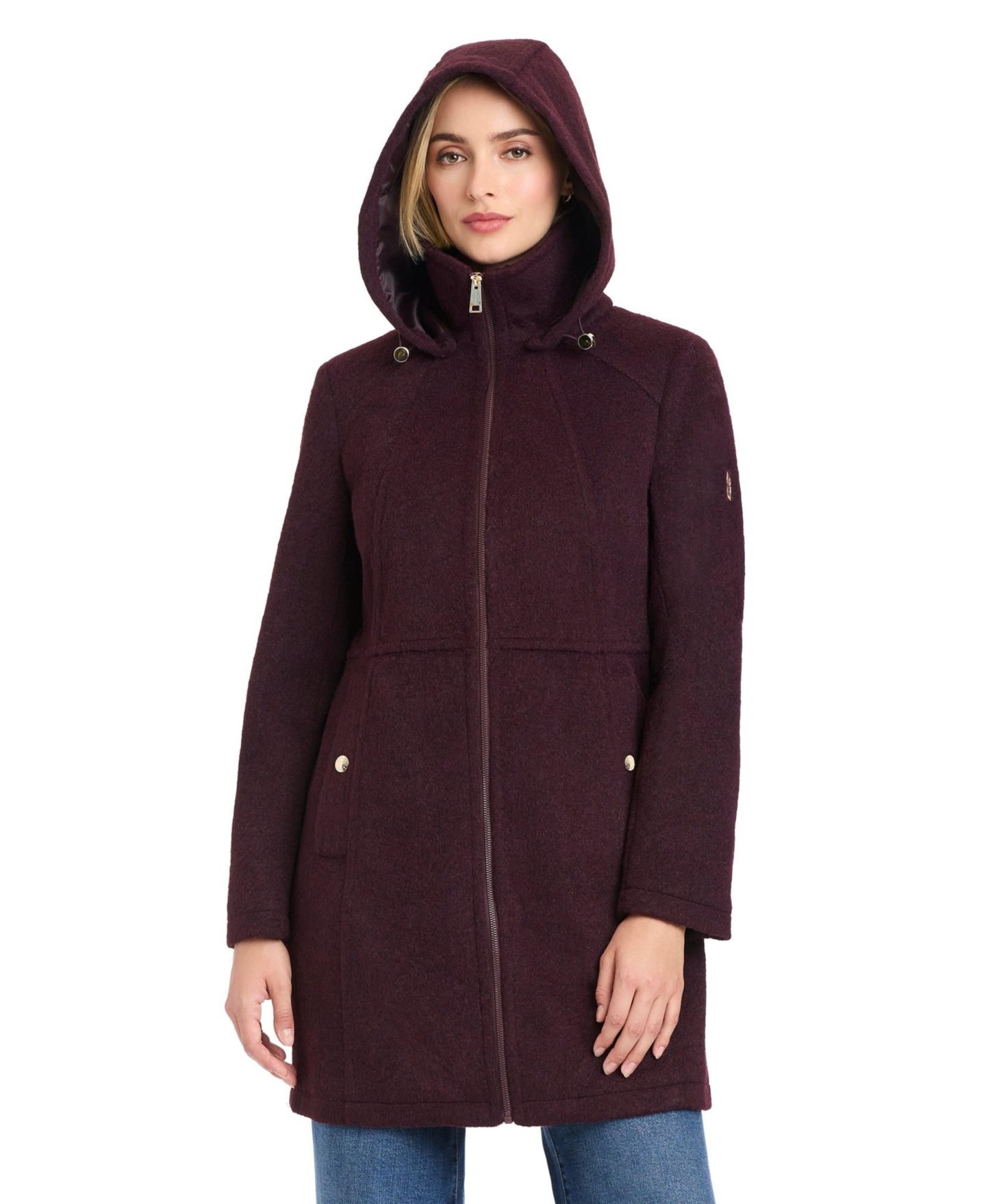 Женское пальто Vince Camuto Zip Front Walker Coat With Detachable Hood, цвет: Бордовый — фото 6