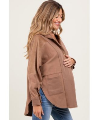 Maternity Mocha Corduroy Contrast Oversized Hoodie