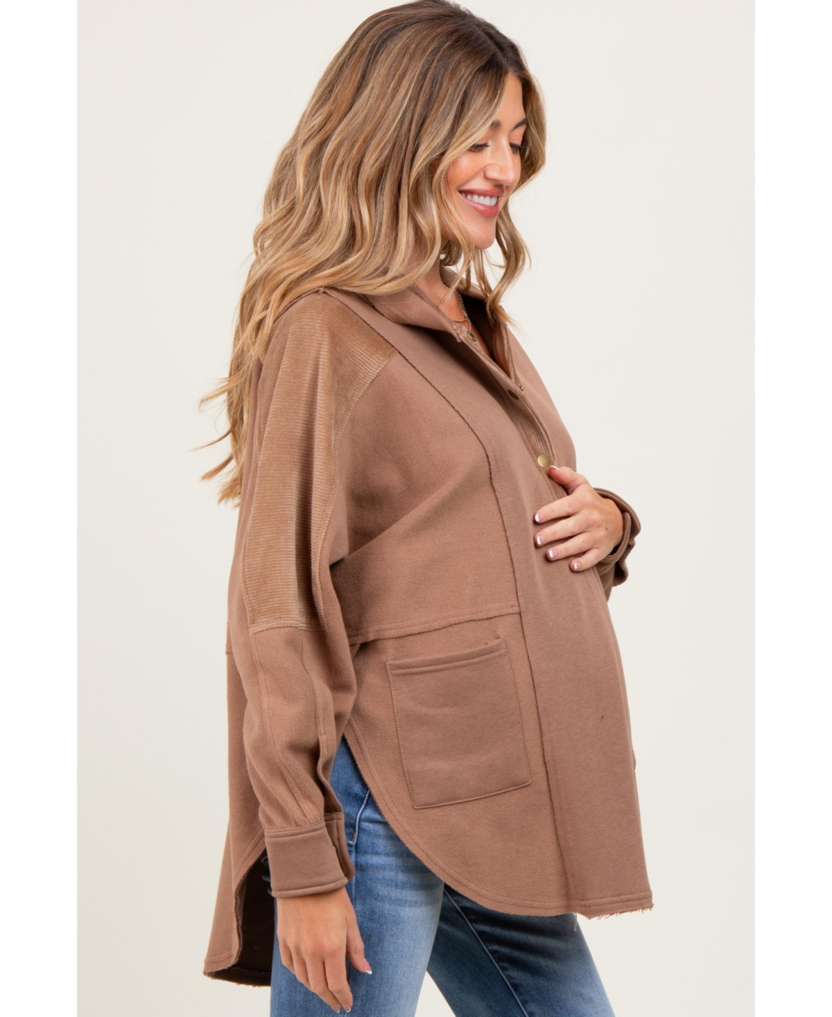 Pinkblush Maternity Mocha Corduroy Contrast Oversized Hoodie