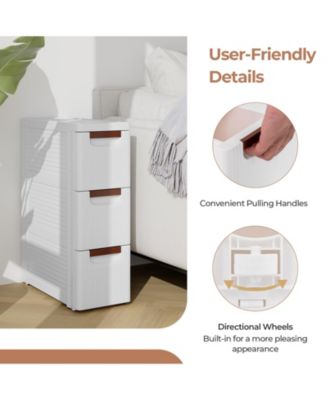 Drawer Rolling Organizer Unit Narrow Storage Cabinet with Built-In Wheels for Small Space