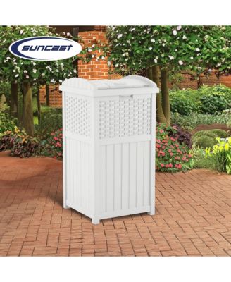 Wicker Resin Outdoor Hideaway Trash Can Bin with Latching Lid (2 Pack)