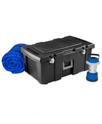 Wheeled Footlocker, Plastic Utility Storage Container, Black, 3 Pack