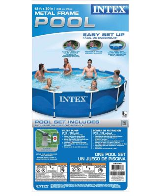 12ft x 30in Metal Frame Above Ground Round Family Swimming Pool Set & Pump