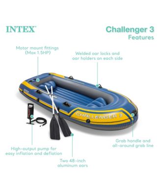 68370EP Challenger 3 Inflatable Raft Boat Set With Pump And Oars, Blue