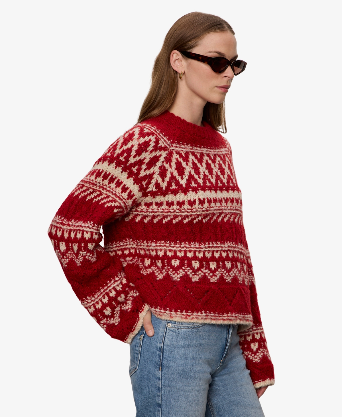 Sanctuary Women's Fair-Isle Crewneck Dropped-Shoulder Sweater