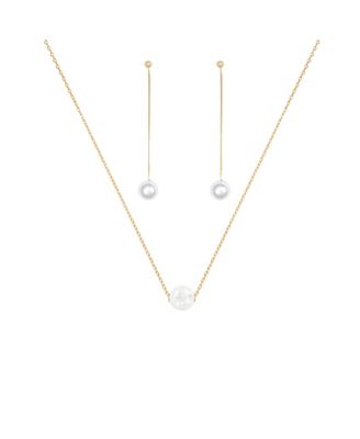 Sterling Plated Abby Single Cultured Pearl Necklace & Dangled Drop Earrings Set Minimalist