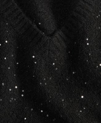 Petite Roving Sequin V-Neck Sweater, Macy's Exclusive 