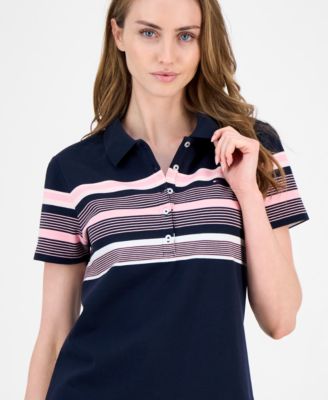 Women's Striped Piqu&eacute; Short-Sleeve Polo Shirt
