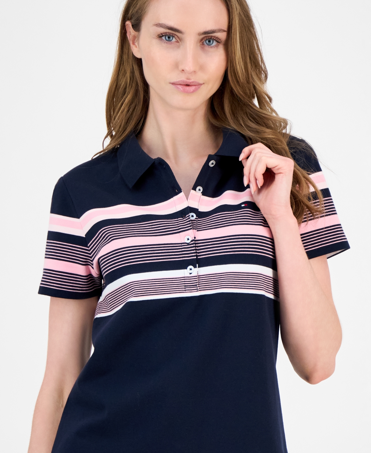 Tommy Hilfiger Women's Striped Pique Short-Sleeve Polo Shirt