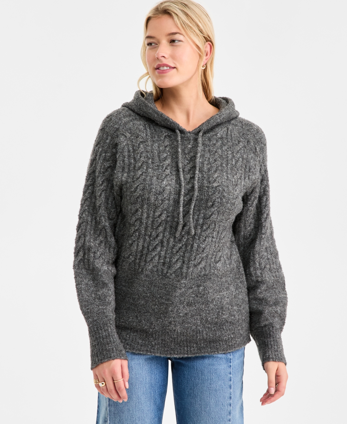 On 34th Women's Cozy Sweater Cable Hoodie, Macy's Exclusive In Gray