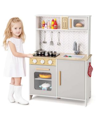 Kids Kitchen Playset with Lights Sounds Microwave Stoves Oven Cooking Accessories
