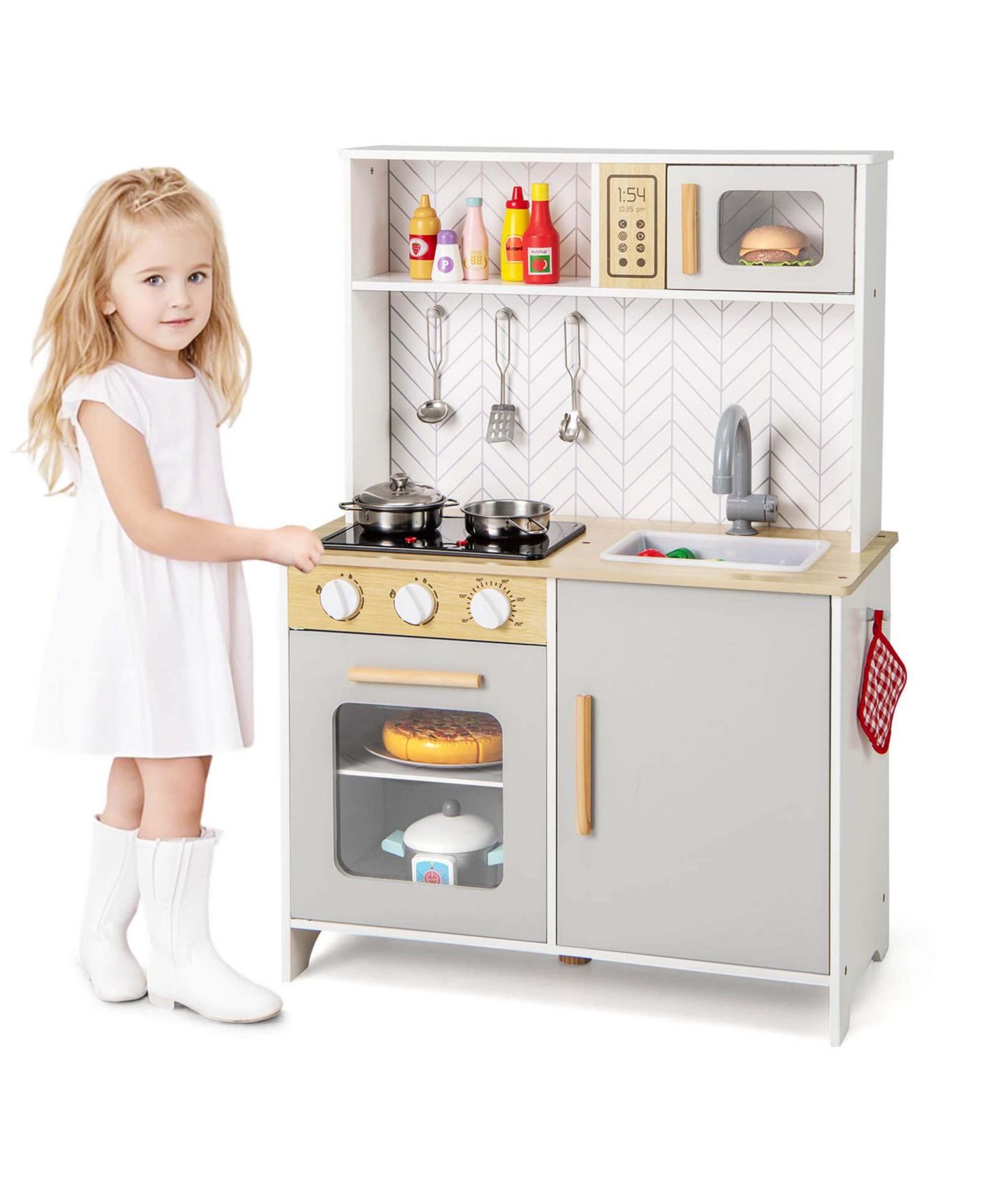 Детский игровой набор Costway Lights and Sounds 6-Piece Kitchen Playset, Ages 3+, цвет: Белый — фото 10