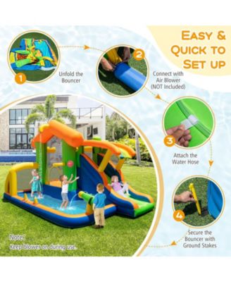 8-in-1 Inflatable Bounce House Water Park w/ Slide Water Cannon Blower Excluded