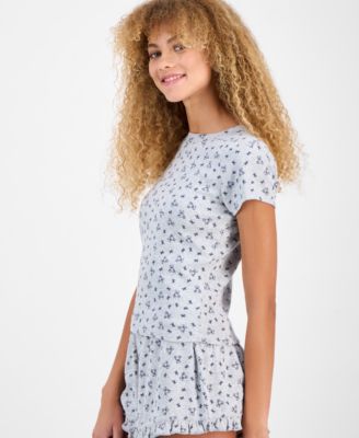 Juniors' Pointelle Short-Sleeve Top