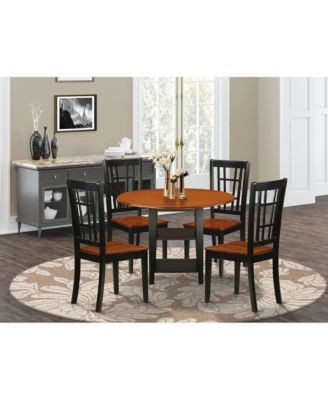 5-Piece Solid Wood Dining Set with Round Drop-Leaf Table and 4 Chairs