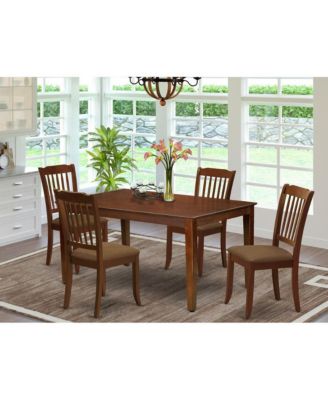 5-Piece Rubberwood Mahogany Finish Linen Fabric Seat Chairs with Rectangular Table Dining Room Set