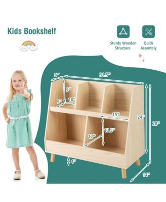5-Cube Kids Bookshelf and Toy Organizer Wooden Storage Bookcase with Wood Legs