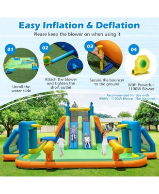 Inflatable Water Slide w/ 2 Long Slides Pool Climbing Walls 1100 W Blower