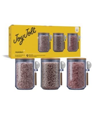 Holden Stackable Glass Storage Canister with Wood Lids and Scoops, Set of 3