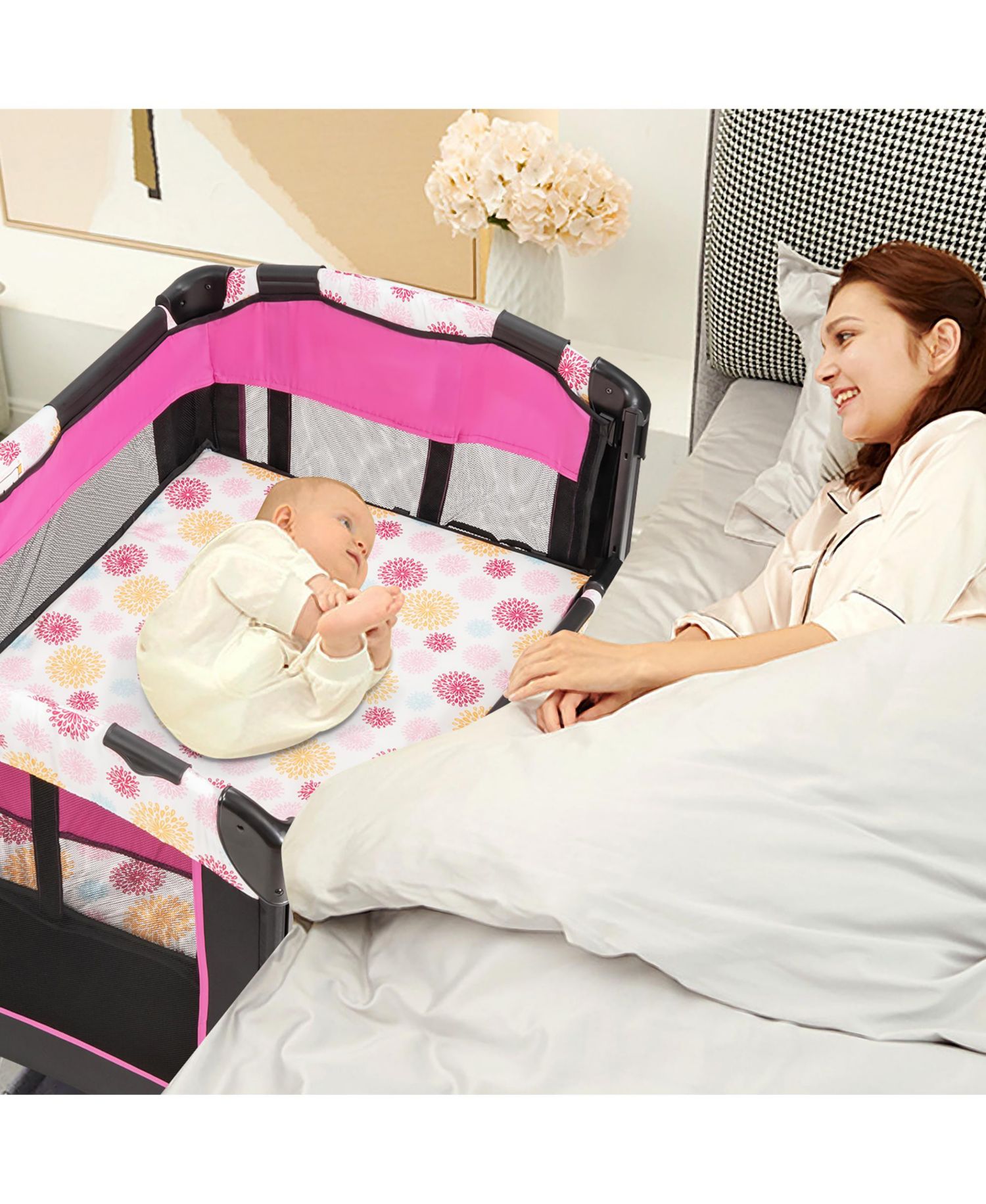 Baby Bedside Sleeper Portable Bassinet 4-in-1 Rolling Bassinet