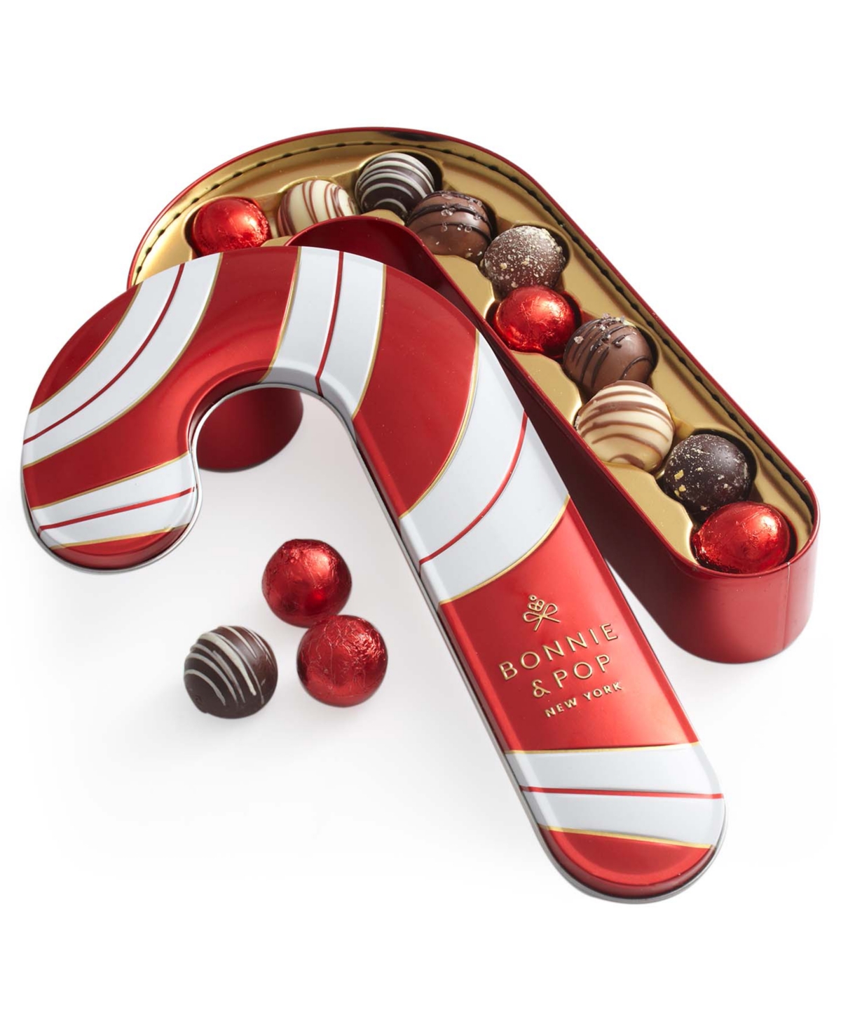 Bonnie & Pop Christmas Chocolate Candy Cane Gift Tin, 12 Pieces In Transparent