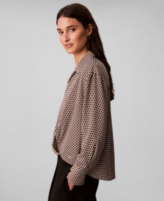 Women's Long Sleeve Printed Faux Wrap Top