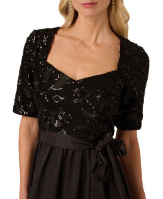 Women's Sequin Combo Taffeta Short Sleeve Gown