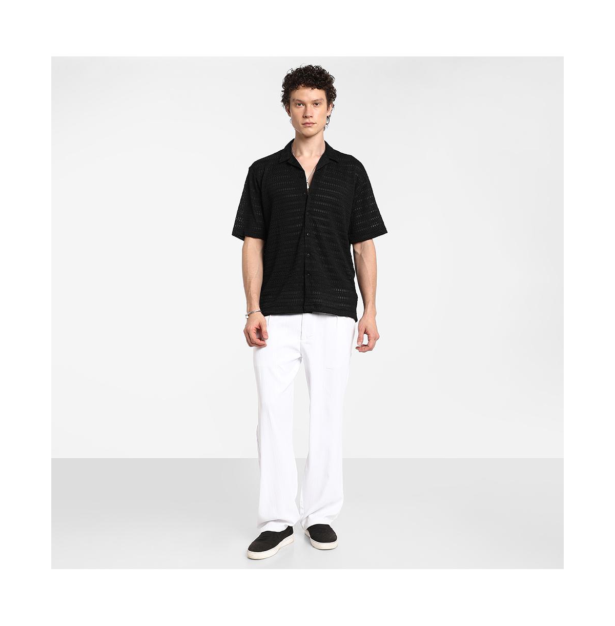 Campus Sutra Men's Midnight Black Marquise-Knit Shirt