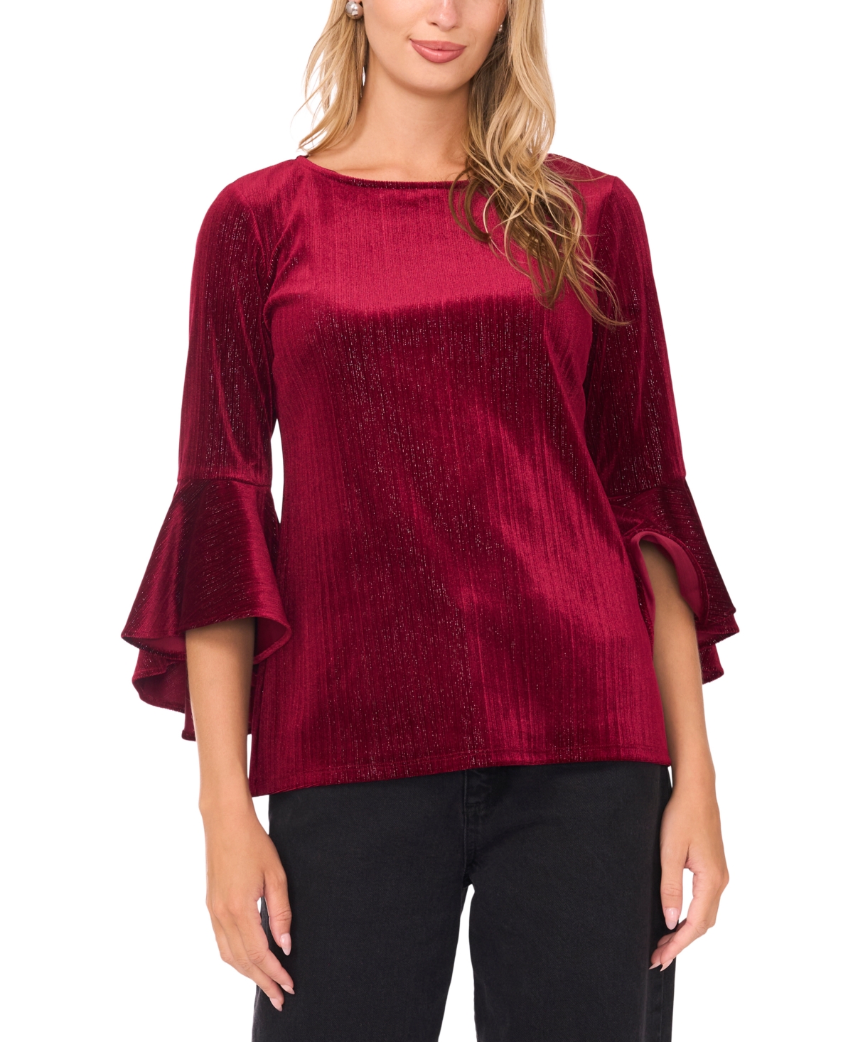 Sam & Jess Women's Bell Sleeve Crewneck Top In Red
