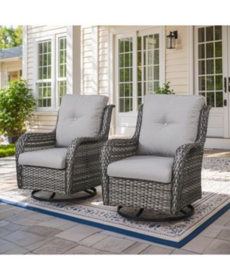 ArcLine Brown Wicker Swivel Glider Outdoor Rocking Chair with CushionGuard Blue Cushion (2-Pack)