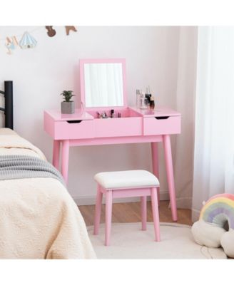 2-Pc. MDF Flip-Top Mirror Vanity Table Set with 2 Drawers