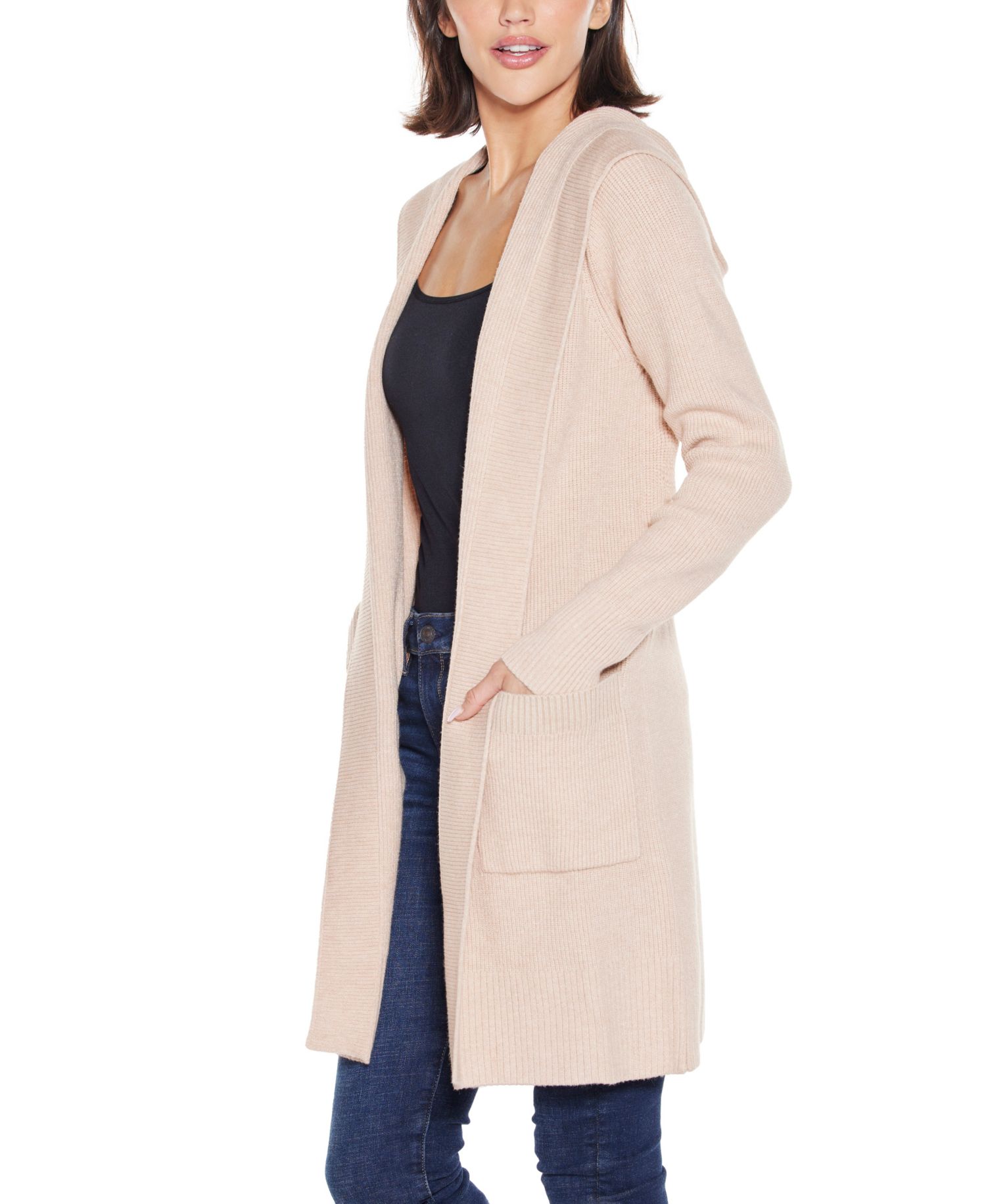 Women's Hooded Novelty-Stitch Coatigan Sweater